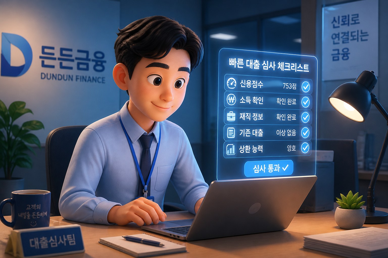 간편 심사를 위해 조건을 검토하는 장면